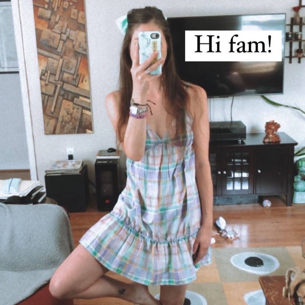 Wild Fable Purple Plaid Mini Peasant Dress (S)